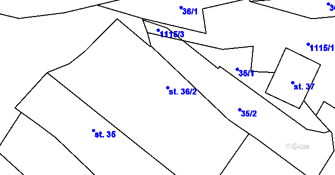 Parcela st. 36/2 v KÚ Modlešovice, Katastrální mapa