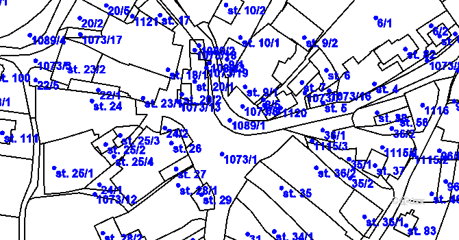 Parcela st. 1089/1 v KÚ Modlešovice, Katastrální mapa