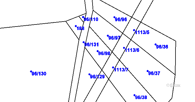 Parcela st. 96/98 v KÚ Modlešovice, Katastrální mapa