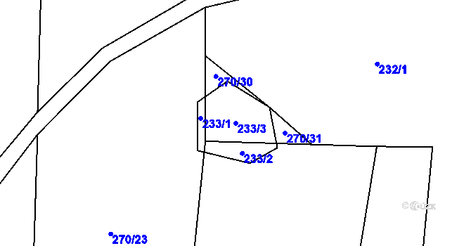 Parcela st. 233/3 v KÚ Modlešovice, Katastrální mapa