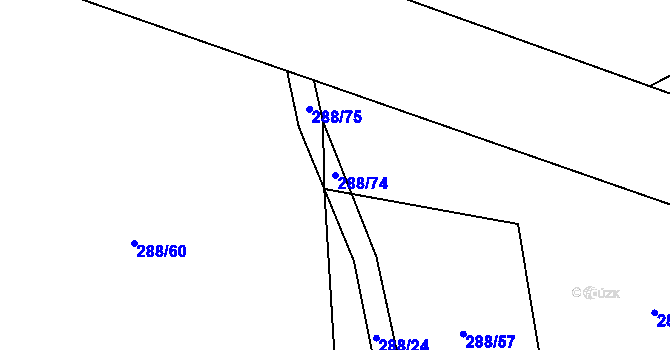Parcela st. 288/74 v KÚ Modlešovice, Katastrální mapa