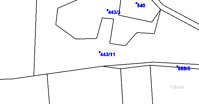 Parcela st. 443/11 v KÚ Modlešovice, Katastrální mapa