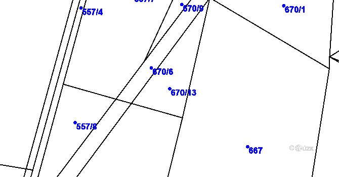 Parcela st. 670/13 v KÚ Modlešovice, Katastrální mapa