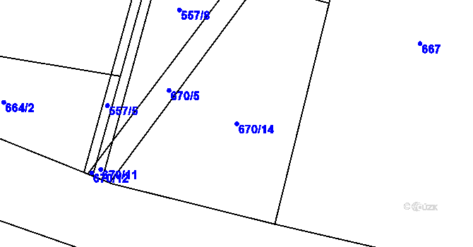 Parcela st. 670/14 v KÚ Modlešovice, Katastrální mapa