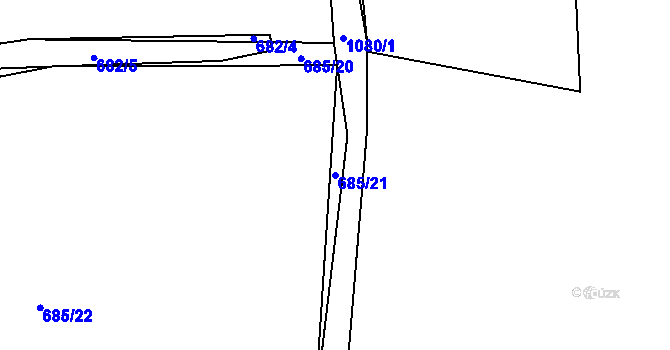 Parcela st. 685/21 v KÚ Modlešovice, Katastrální mapa