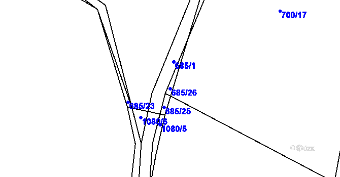 Parcela st. 685/26 v KÚ Modlešovice, Katastrální mapa