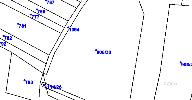 Parcela st. 906/30 v KÚ Modlešovice, Katastrální mapa