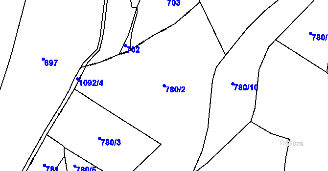 Parcela st. 780/2 v KÚ Modlibohov, Katastrální mapa