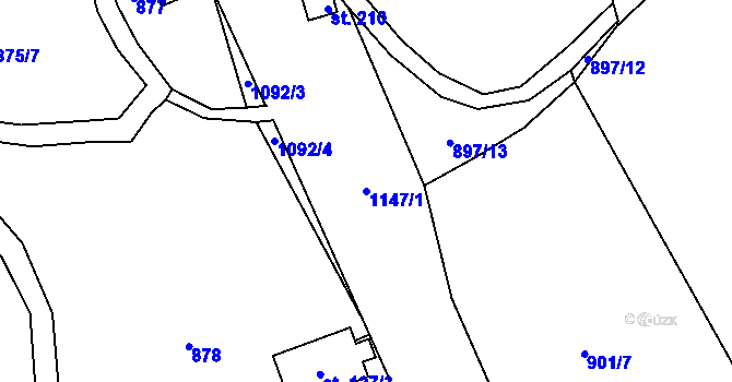 Parcela st. 1147/1 v KÚ Modlibohov, Katastrální mapa