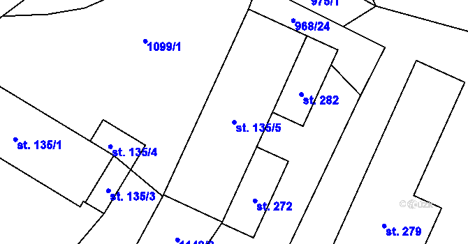 Parcela st. 135/5 v KÚ Modlibohov, Katastrální mapa