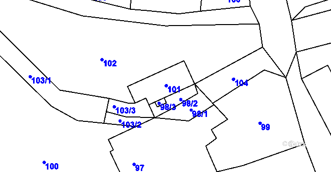 Parcela st. 101 v KÚ Starý Dub, Katastrální mapa