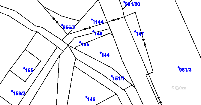 Parcela st. 144 v KÚ Starý Dub, Katastrální mapa