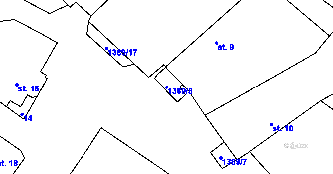 Parcela st. 1389/8 v KÚ Modlíkov u Přibyslavi, Katastrální mapa