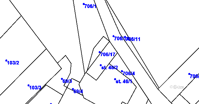 Parcela st. 706/17 v KÚ Modlíkov u Přibyslavi, Katastrální mapa