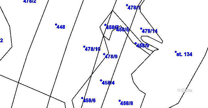 Parcela st. 478/9 v KÚ Modlíkov u Přibyslavi, Katastrální mapa