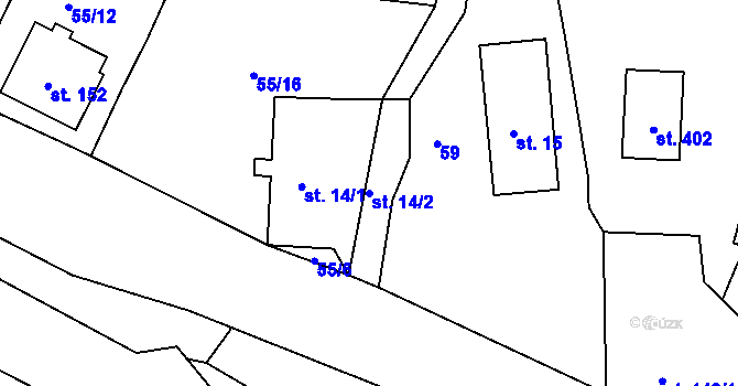 Parcela st. 14/2 v KÚ Modrá u Děčína, Katastrální mapa