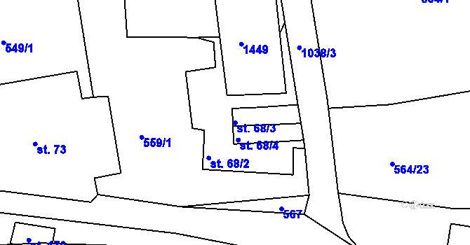 Parcela st. 68/3 v KÚ Modrá u Děčína, Katastrální mapa