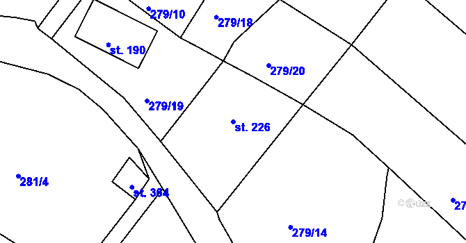 Parcela st. 226 v KÚ Modrá u Děčína, Katastrální mapa