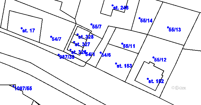Parcela st. 54/6 v KÚ Modrá u Děčína, Katastrální mapa
