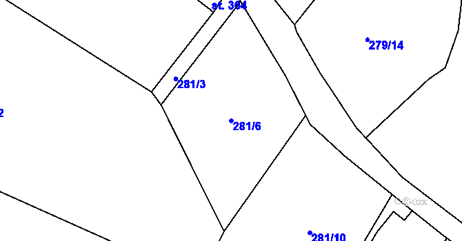Parcela st. 281/6 v KÚ Modrá u Děčína, Katastrální mapa