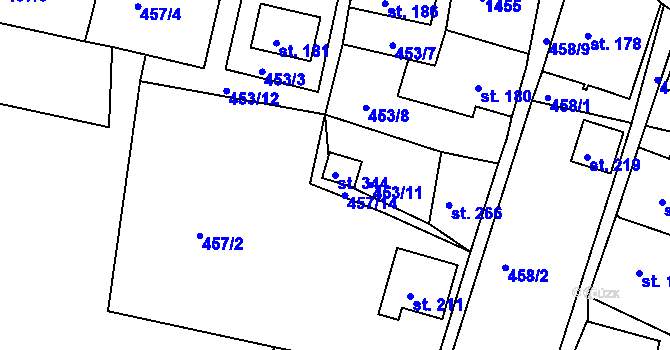 Parcela st. 344 v KÚ Modrá u Děčína, Katastrální mapa