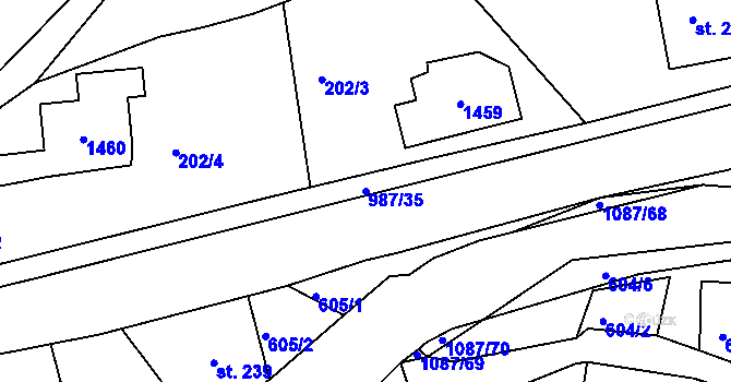 Parcela st. 987/35 v KÚ Modrá u Děčína, Katastrální mapa
