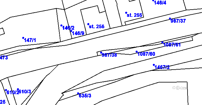 Parcela st. 987/38 v KÚ Modrá u Děčína, Katastrální mapa