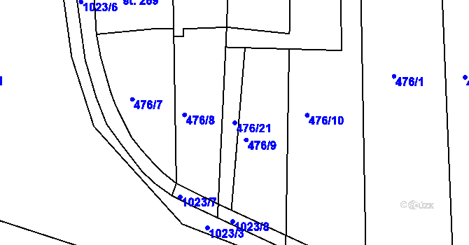 Parcela st. 476/21 v KÚ Modrá u Děčína, Katastrální mapa
