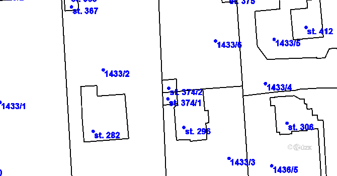 Parcela st. 374/2 v KÚ Modrá u Děčína, Katastrální mapa