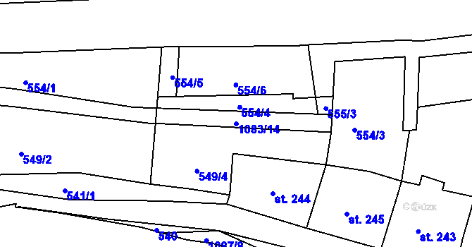 Parcela st. 1083/14 v KÚ Modrá u Děčína, Katastrální mapa