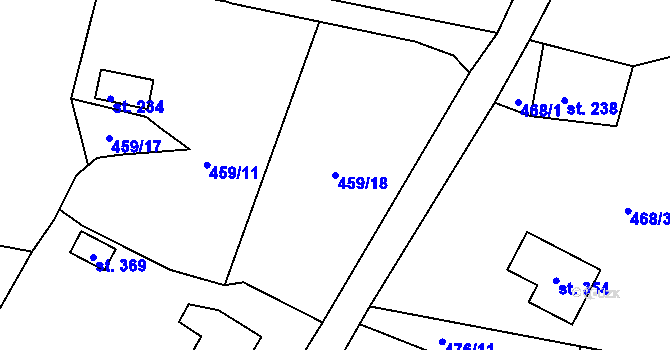 Parcela st. 459/18 v KÚ Modrá u Děčína, Katastrální mapa