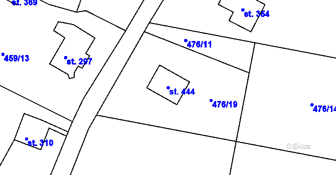 Parcela st. 444 v KÚ Modrá u Děčína, Katastrální mapa