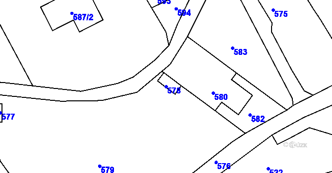 Parcela st. 578 v KÚ Modrá u Velehradu, Katastrální mapa