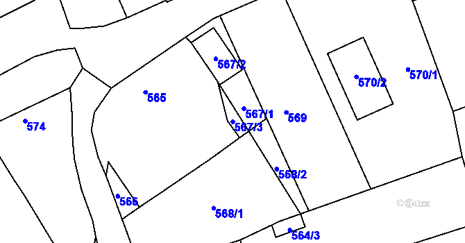 Parcela st. 567/3 v KÚ Modrá u Velehradu, Katastrální mapa