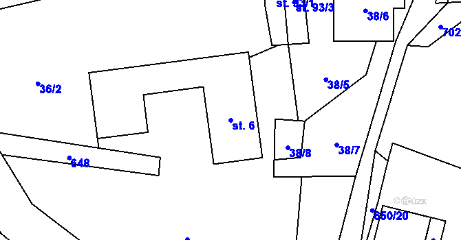 Parcela st. 6 v KÚ Modřec, Katastrální mapa