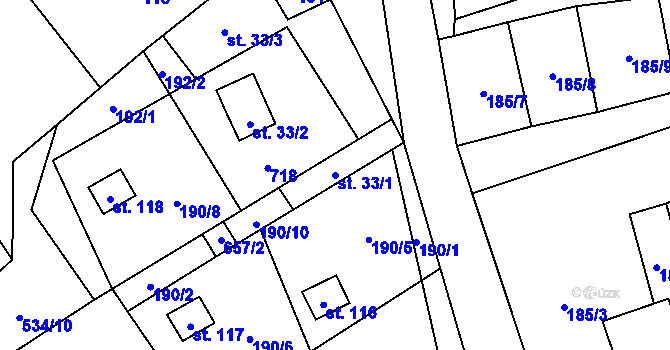 Parcela st. 33/1 v KÚ Modřec, Katastrální mapa