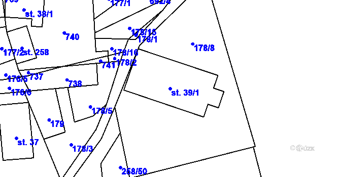 Parcela st. 39/1 v KÚ Modřec, Katastrální mapa