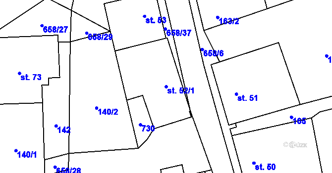 Parcela st. 52/1 v KÚ Modřec, Katastrální mapa