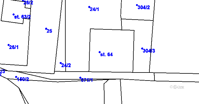 Parcela st. 64 v KÚ Modřec, Katastrální mapa