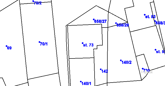 Parcela st. 73 v KÚ Modřec, Katastrální mapa