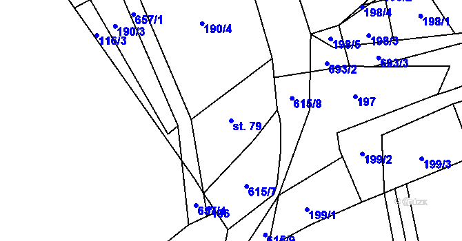 Parcela st. 79 v KÚ Modřec, Katastrální mapa