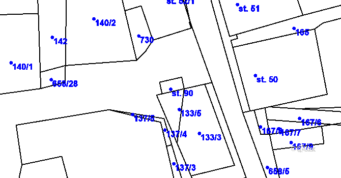 Parcela st. 90 v KÚ Modřec, Katastrální mapa