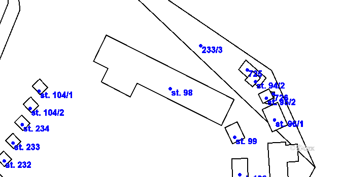 Parcela st. 98 v KÚ Modřec, Katastrální mapa