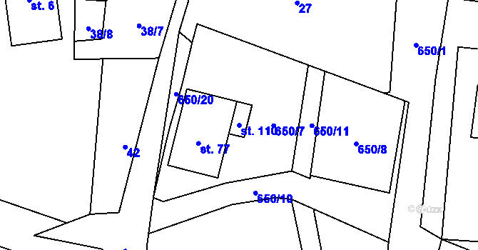 Parcela st. 110 v KÚ Modřec, Katastrální mapa