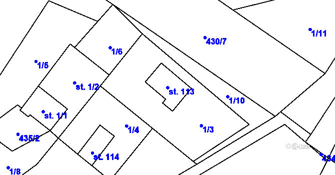 Parcela st. 113 v KÚ Modřec, Katastrální mapa