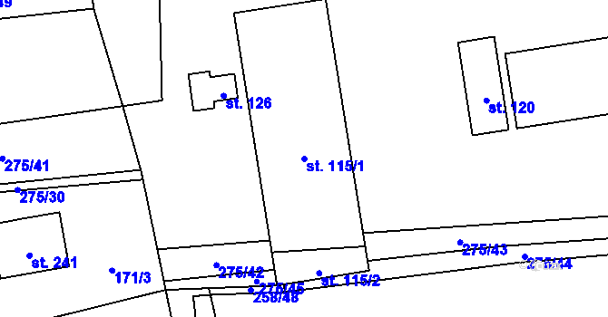 Parcela st. 115/1 v KÚ Modřec, Katastrální mapa