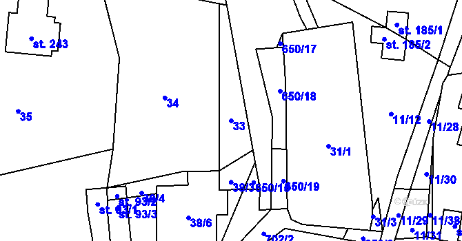 Parcela st. 33 v KÚ Modřec, Katastrální mapa