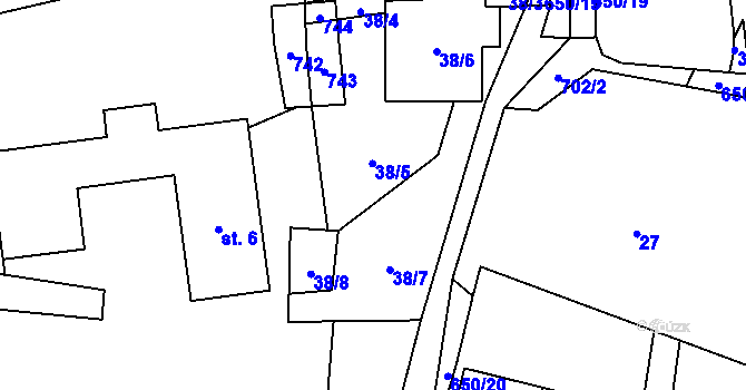 Parcela st. 38/2 v KÚ Modřec, Katastrální mapa