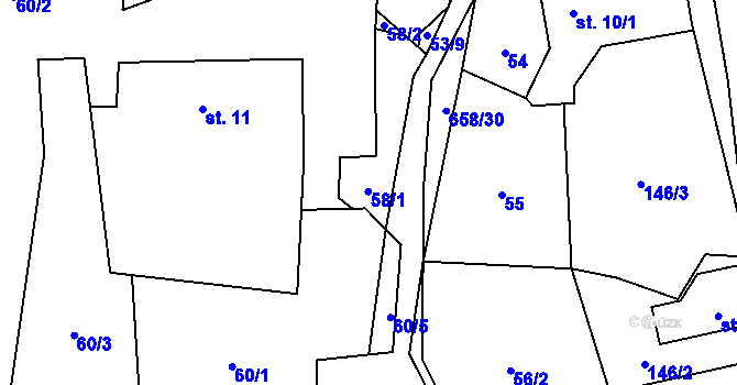 Parcela st. 58 v KÚ Modřec, Katastrální mapa