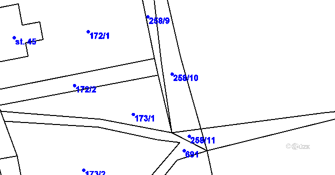 Parcela st. 258/3 v KÚ Modřec, Katastrální mapa